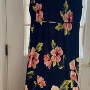 Women's Dress 2X CHETTA B. Black & Floral Floor Length Tie Belt